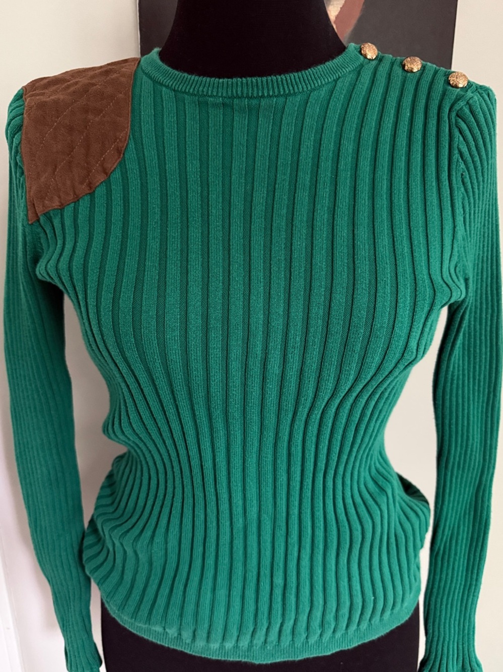 Ralph Lauren Ribbed Sweater with Shoulder Patch Detail